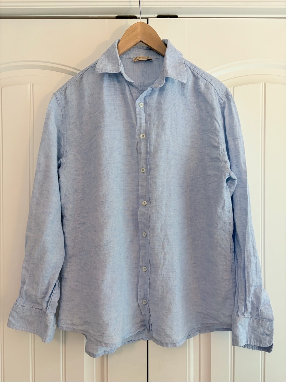 Puro Lino Made in Italy Linen Button Up Shirt Women's Sz M Blue Long Sleeve